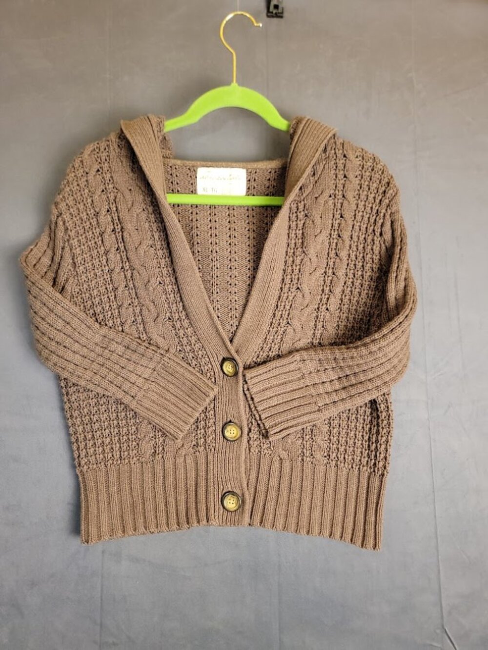 Aeropostale Brown Cardigan Cable Knit Hooded Women's XL